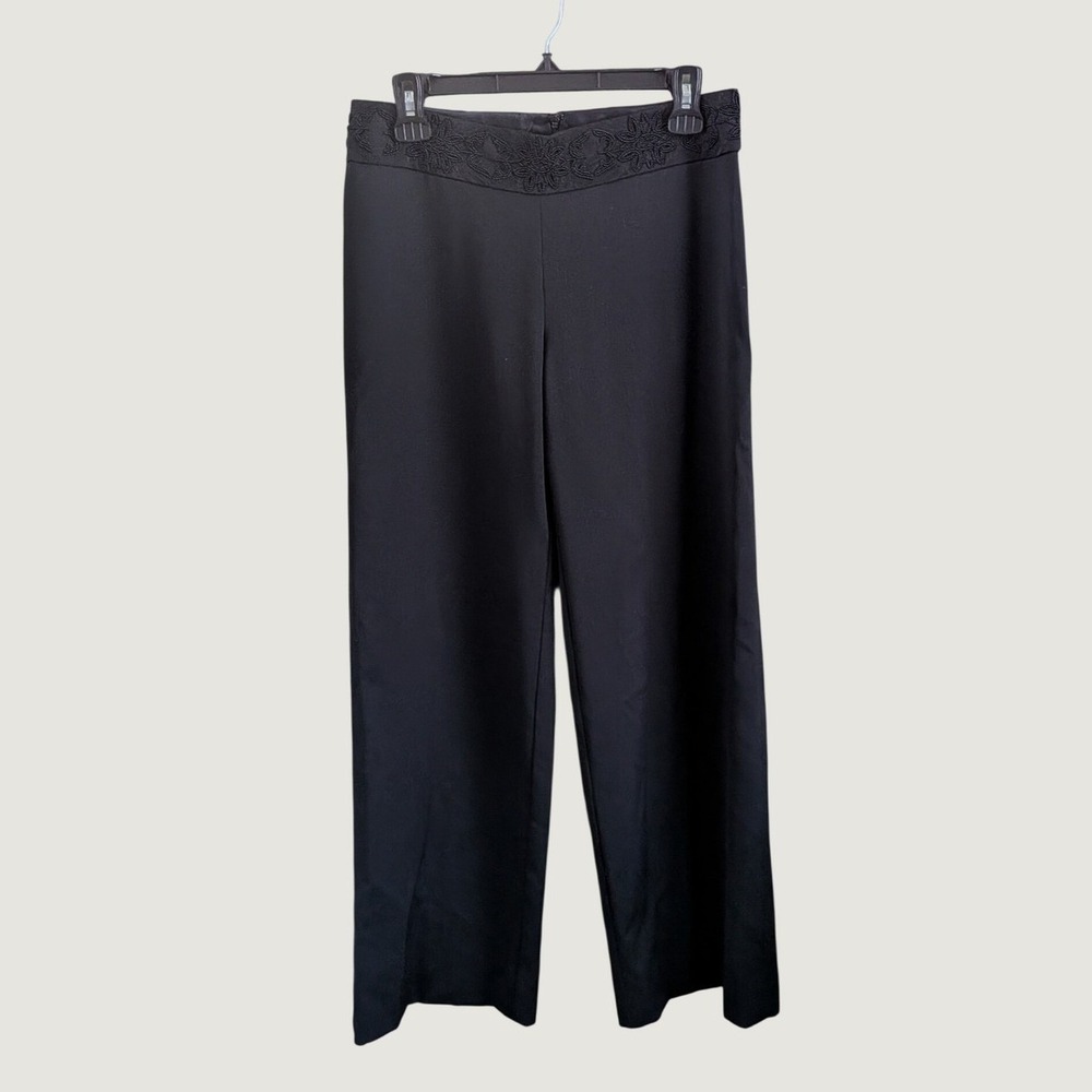 Collette Dinnigan Black Wide Leg Dress Pants Trousers w Beaded Boho Waistband